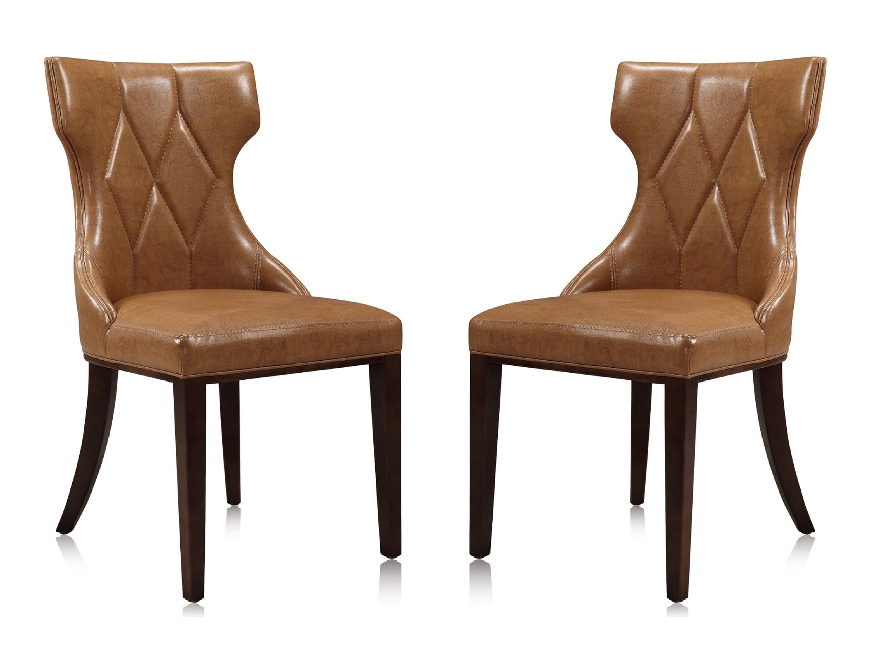 Reine Faux Leather Dining Chair (Set of Two) in Saddle and Walnut - Ornate Home