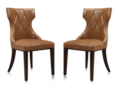 Reine Faux Leather Dining Chair (Set of Two) in Saddle and Walnut - Ornate Home