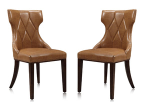 Reine Faux Leather Dining Chair (Set of Two) in Saddle and Walnut - Ornate Home