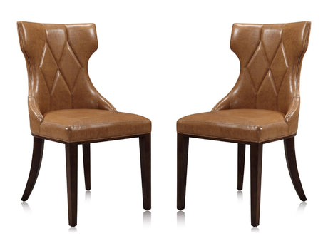 Reine Faux Leather Dining Chair (Set of Two) in Saddle and Walnut - Ornate Home