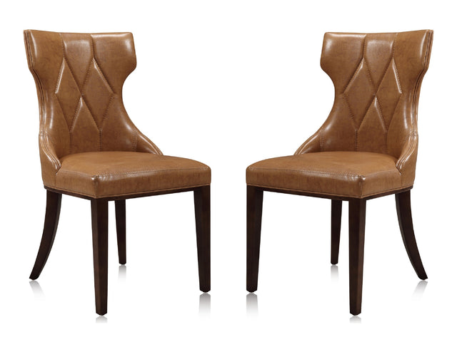 Reine Faux Leather Dining Chair (Set of Two) in Saddle and Walnut - Ornate Home
