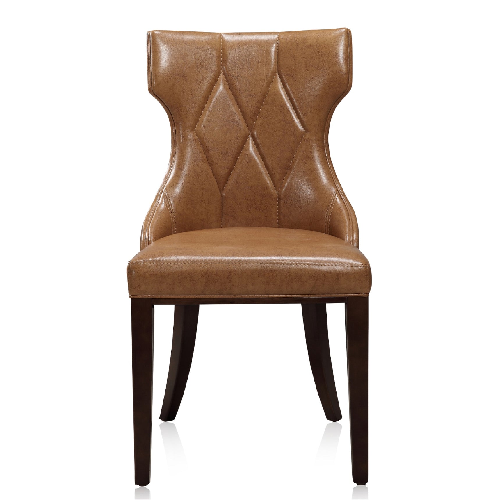 Reine Faux Leather Dining Chair (Set of Two) in Saddle and Walnut - Ornate Home