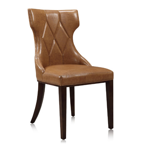 Reine Faux Leather Dining Chair (Set of Two) in Saddle and Walnut - Ornate Home