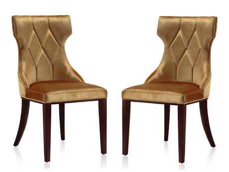 Reine Velvet Dining Chair (Set of Two) in Antique Gold and Walnut - Ornate Home