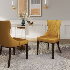 Reine Velvet Dining Chair (Set of Two) in Antique Gold and Walnut - Ornate Home