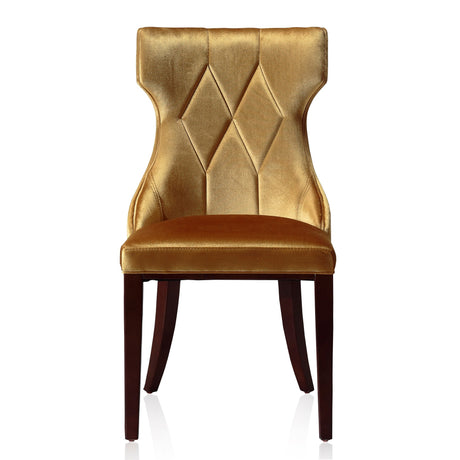 Reine Velvet Dining Chair (Set of Two) in Antique Gold and Walnut - Ornate Home