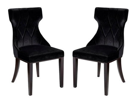 Reine Velvet Dining Chair (Set of Two) in Black and Walnut - Ornate Home