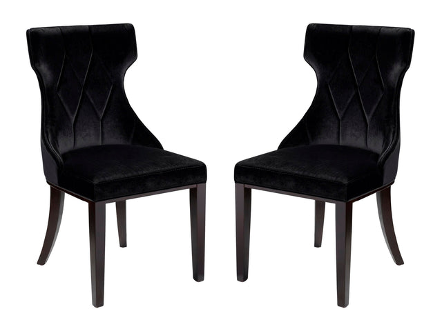 Reine Velvet Dining Chair (Set of Two) in Black and Walnut - Ornate Home