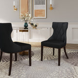Reine Velvet Dining Chair (Set of Two) in Black and Walnut - Ornate Home