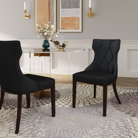 Reine Velvet Dining Chair (Set of Two) in Black and Walnut - Ornate Home