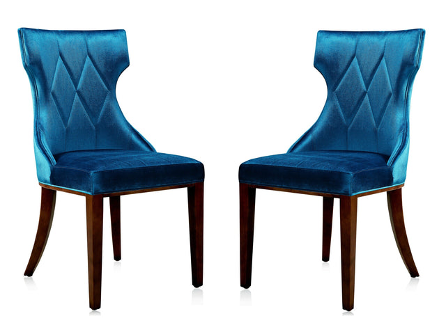 Reine Velvet Dining Chair (Set of Two) in Cobalt Blue and Walnut - Ornate Home