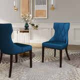 Reine Velvet Dining Chair (Set of Two) in Cobalt Blue and Walnut - Ornate Home