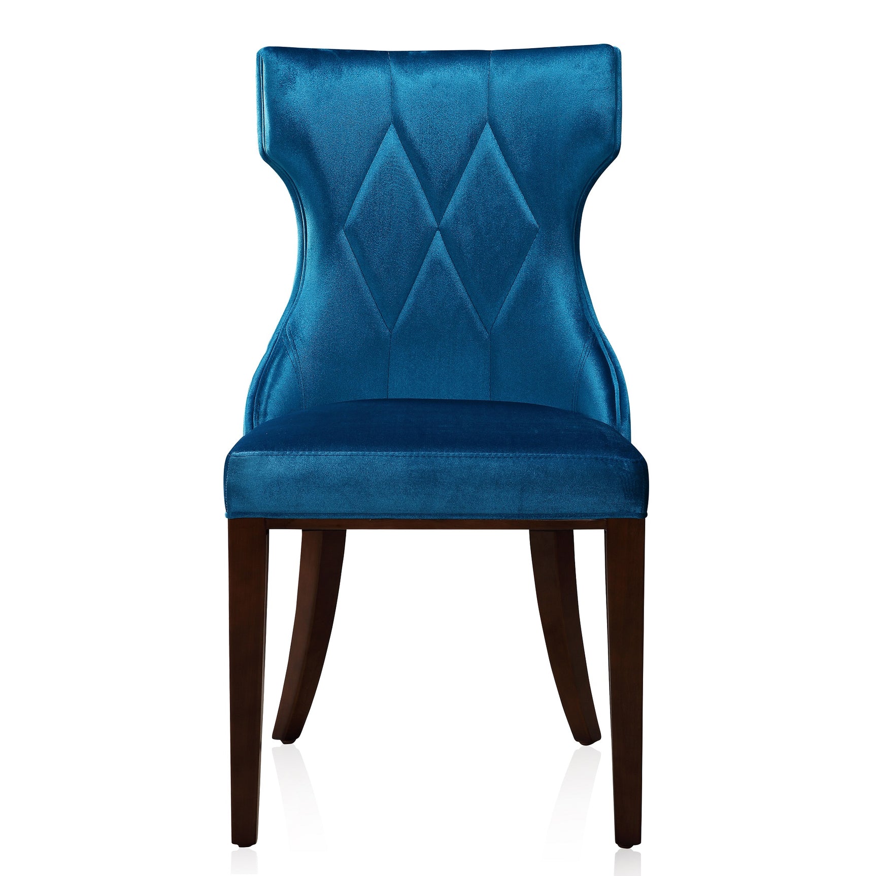 Reine Velvet Dining Chair (Set of Two) in Cobalt Blue and Walnut - Ornate Home