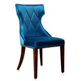 Reine Velvet Dining Chair (Set of Two) in Cobalt Blue and Walnut - Ornate Home