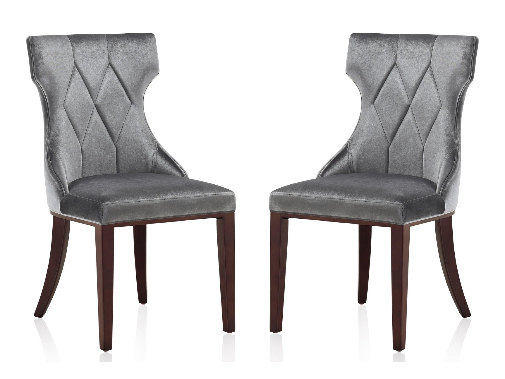 Reine Velvet Dining Chair (Set of Two) in Grey and Walnut - Ornate Home