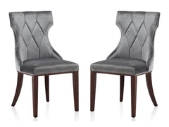 Reine Velvet Dining Chair (Set of Two) in Grey and Walnut - Ornate Home