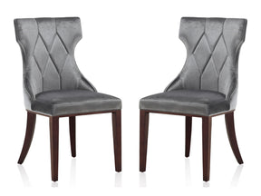 Reine Velvet Dining Chair (Set of Two) in Grey and Walnut - Ornate Home