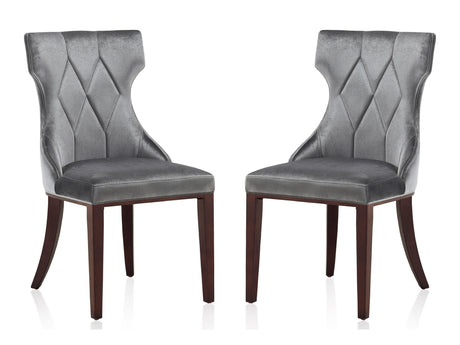 Reine Velvet Dining Chair (Set of Two) in Grey and Walnut - Ornate Home