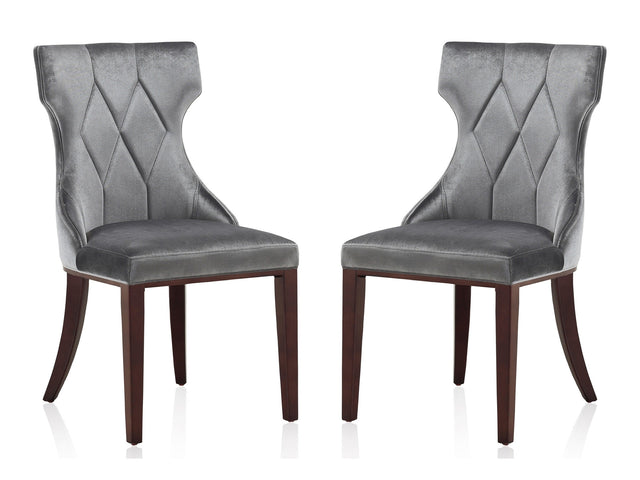 Reine Velvet Dining Chair (Set of Two) in Grey and Walnut - Ornate Home