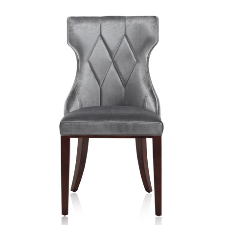 Reine Velvet Dining Chair (Set of Two) in Grey and Walnut - Ornate Home