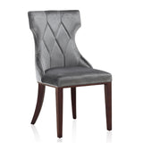 Reine Velvet Dining Chair (Set of Two) in Grey and Walnut - Ornate Home
