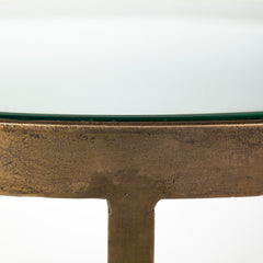 Reinhardt Gold 20" Round Glass Top Metal and Marble Detail End/Side Table - Ornate Home