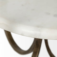Reinhardt Gold 20" Round Glass Top Metal and Marble Detail End/Side Table - Ornate Home