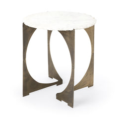 Reinhold Gold Round Live-Edge Marble Top and Metal Base Side/End Table - Ornate Home