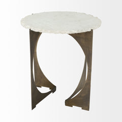 Reinhold Gold Round Live-Edge Marble Top and Metal Base Side/End Table - Ornate Home