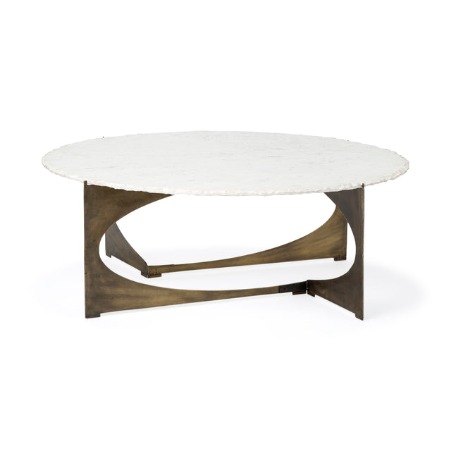 Reinhold White/Gold 49" Round Marble Top Metal Base Coffee Table - Ornate Home
