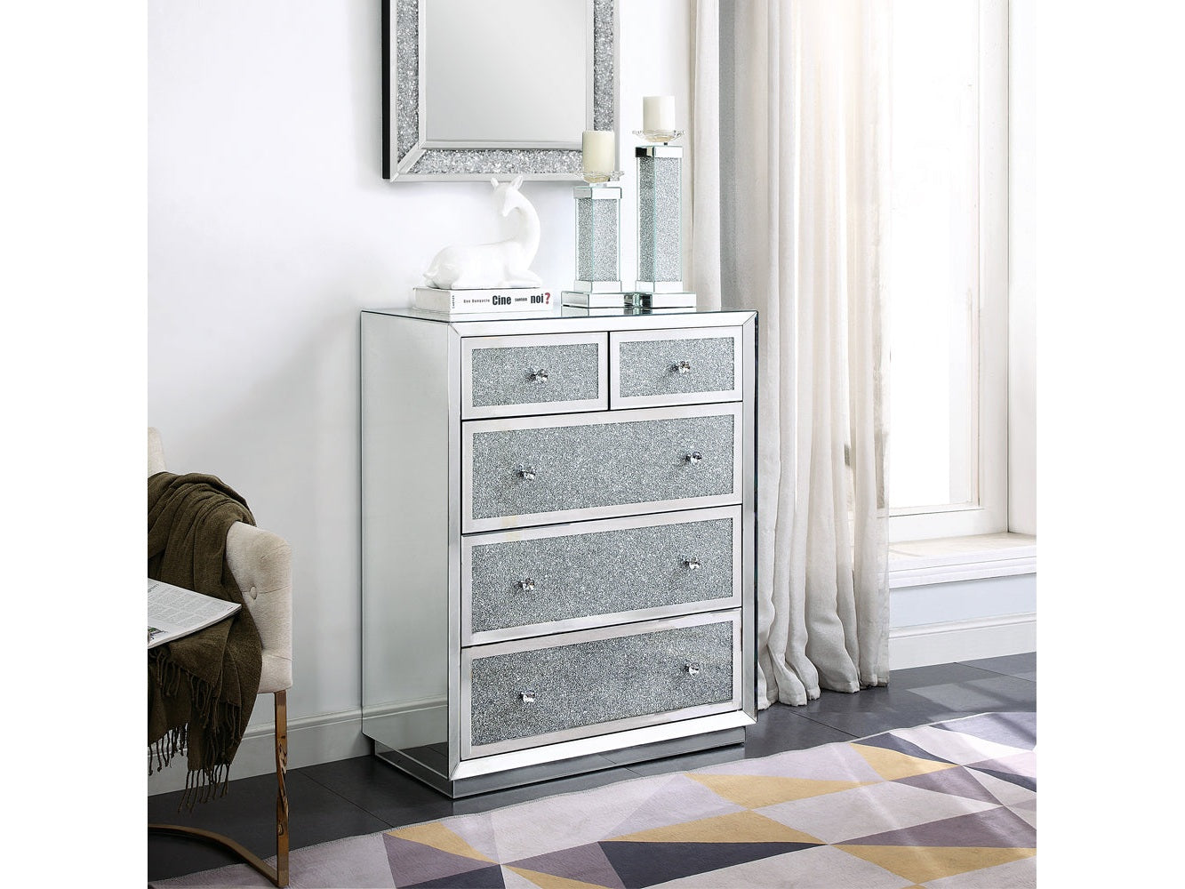 Rekha Mirrored & Faux Crystals Chest - Ornate Home