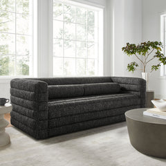 Relle Charcoal Channel Tufted Boucle Upholstered Sofa - Ornate Home