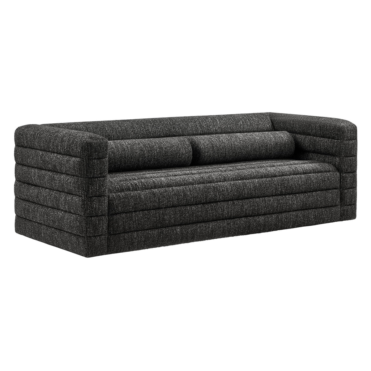 Relle Charcoal Channel Tufted Boucle Upholstered Sofa - Ornate Home