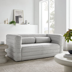 Relle Newsprint Channel Tufted Boucle Upholstered Loveseat - Ornate Home