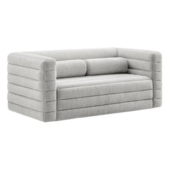 Relle Newsprint Channel Tufted Boucle Upholstered Loveseat - Ornate Home