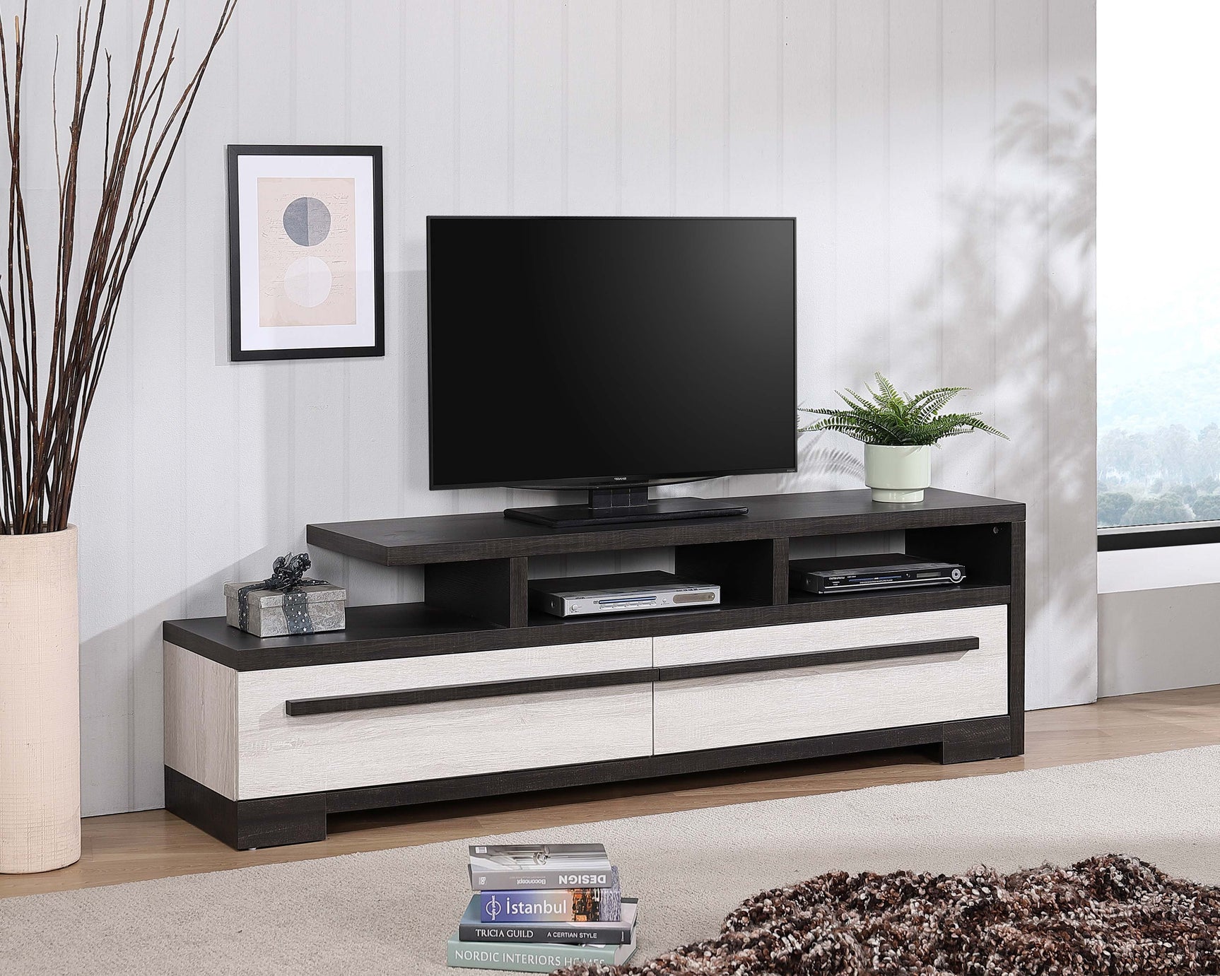 Remington Black/White 72" TV Stand - Ornate Home