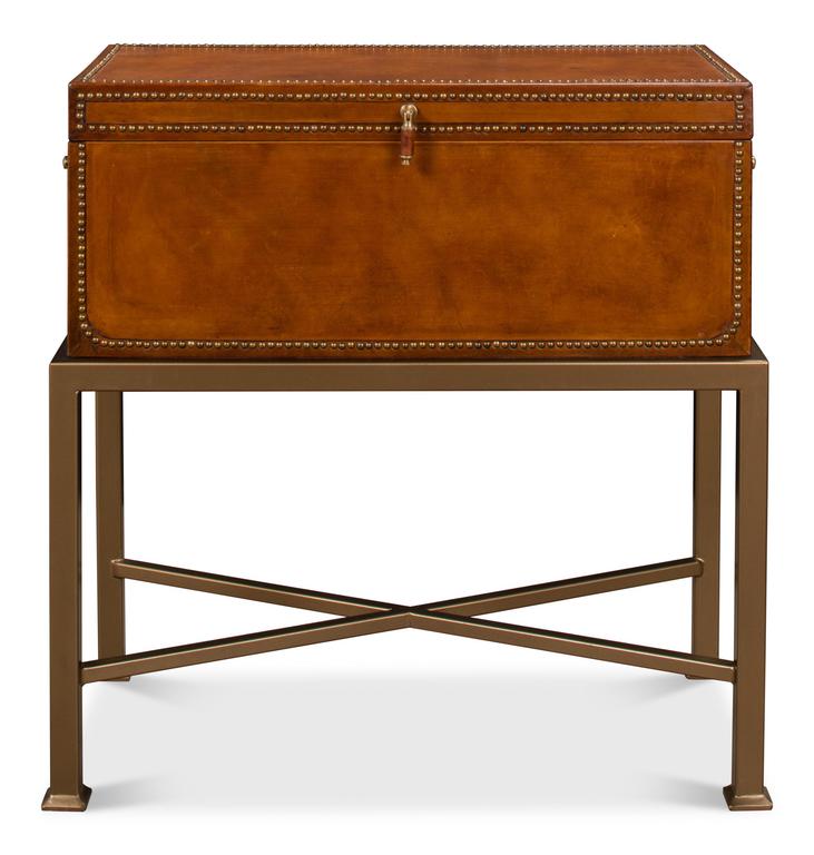 Remington Brown Leather Box On Stand - Ornate Home