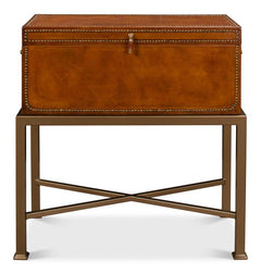 Remington Brown Leather Box On Stand - Ornate Home