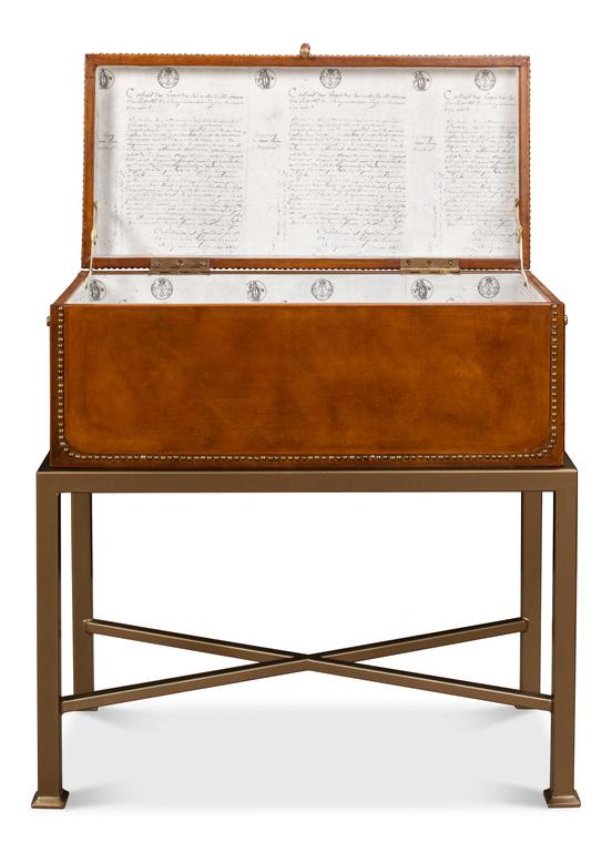 Remington Brown Leather Box On Stand - Ornate Home