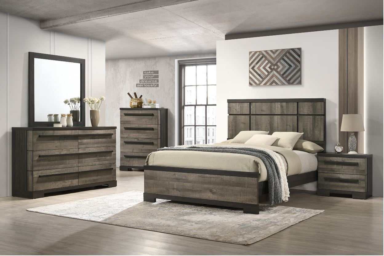 Remington Rustic Gray & Dark Ebony Queen Bed - Ornate Home