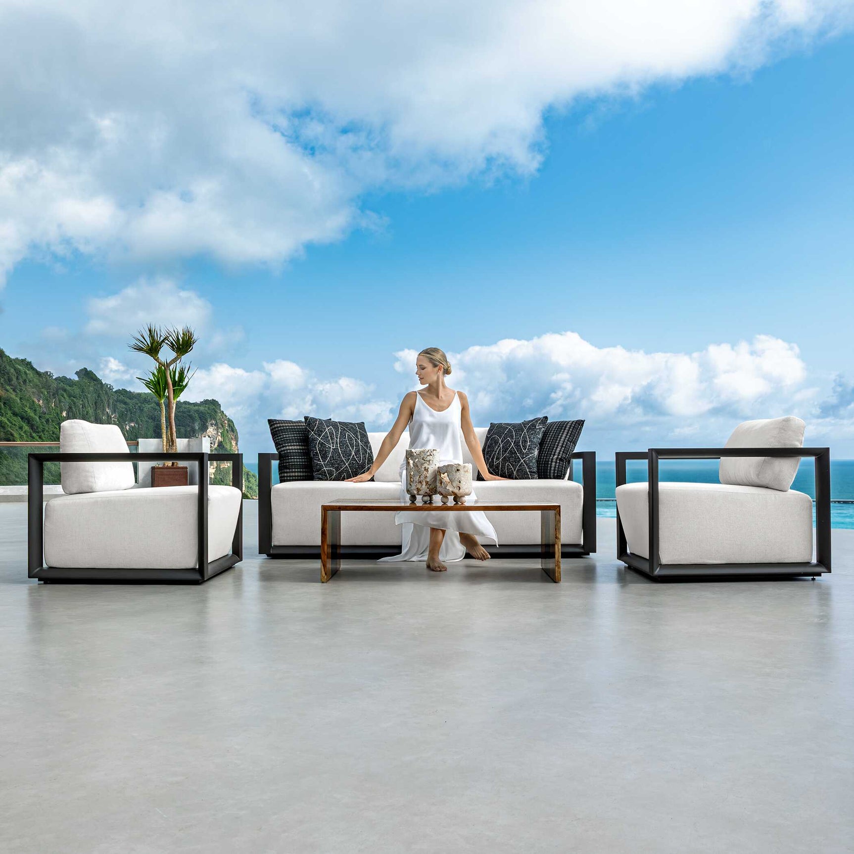 Remsen Black/Oyster Outdoor Sofa - Ornate Home
