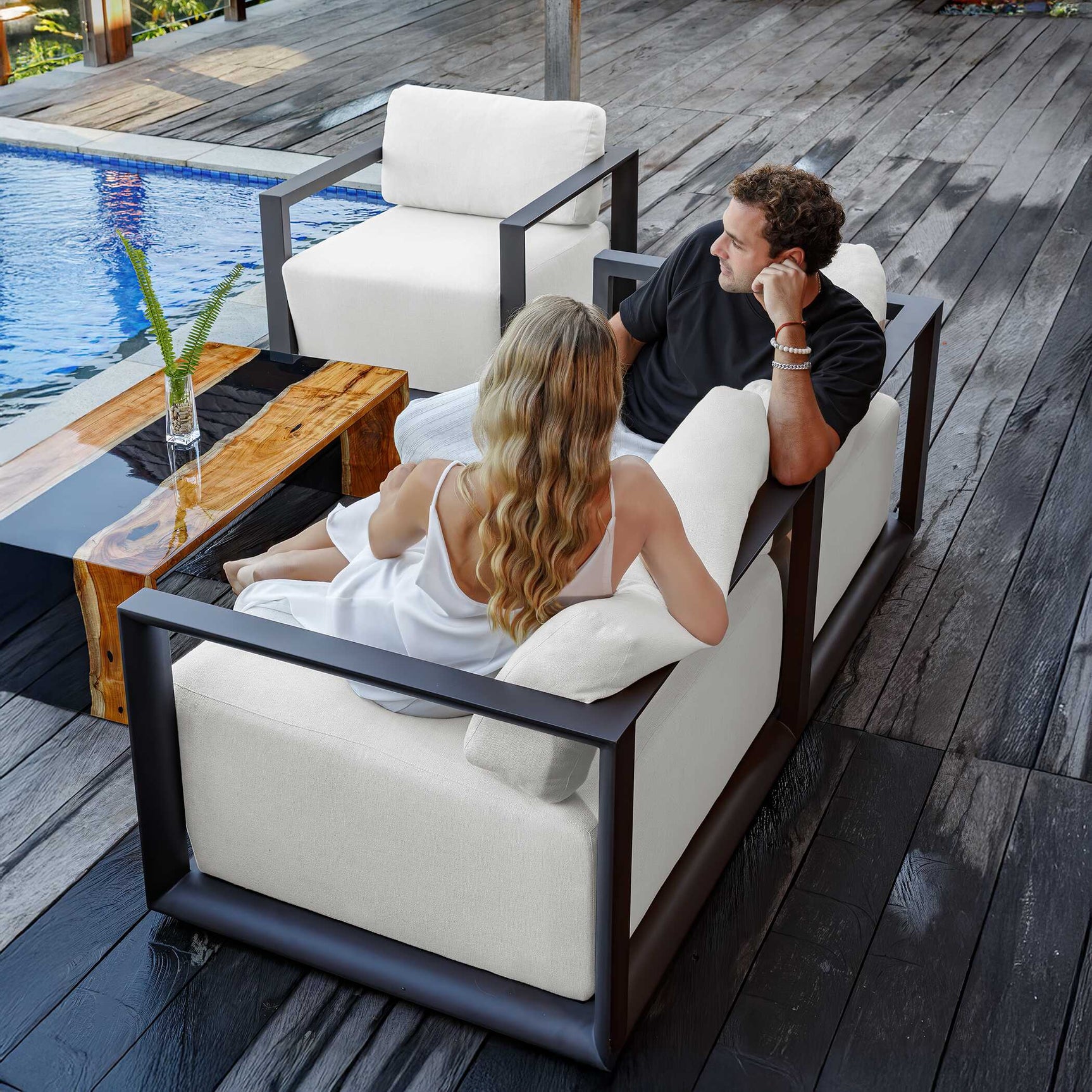 Remsen Black/Oyster Outdoor Sofa - Ornate Home