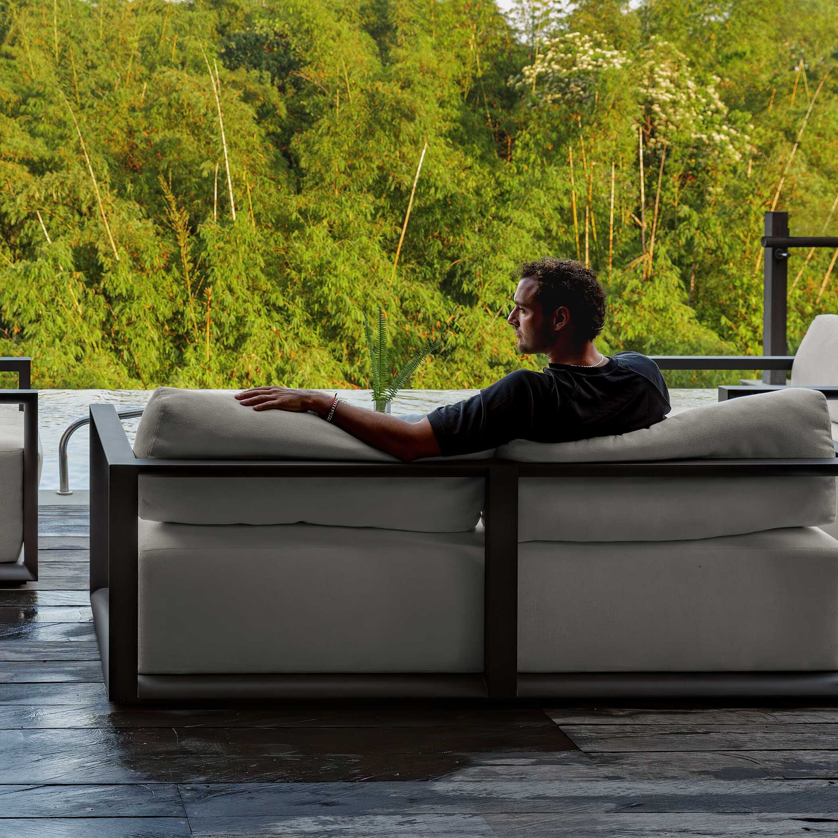 Remsen Black/Oyster Outdoor Sofa - Ornate Home