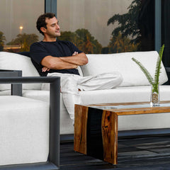 Remsen Black/Oyster Outdoor Sofa - Ornate Home