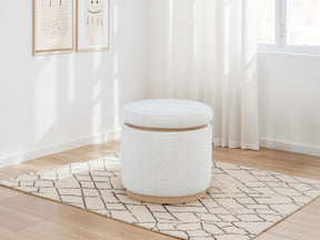 Remuda Ivory Boucle Upholstered Round Storage Ottoman - Ornate Home