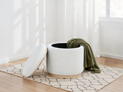 Remuda Ivory Boucle Upholstered Round Storage Ottoman - Ornate Home