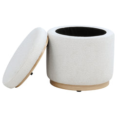 Remuda Ivory Boucle Upholstered Round Storage Ottoman - Ornate Home