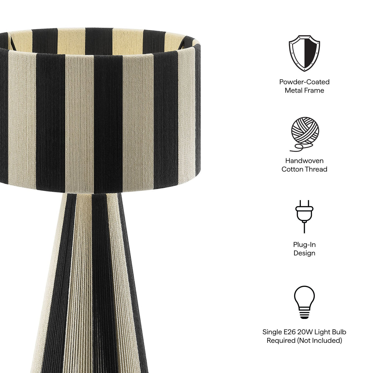 Renae Black Handwoven Cotton Thread Striped Table Lamp - Ornate Home