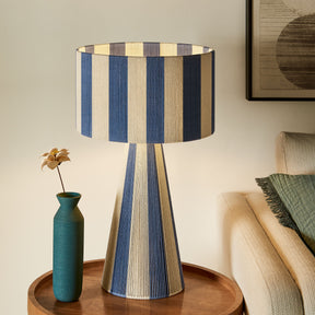 Renae Capri Blue Handwoven Cotton Thread Striped Table Lamp - Ornate Home
