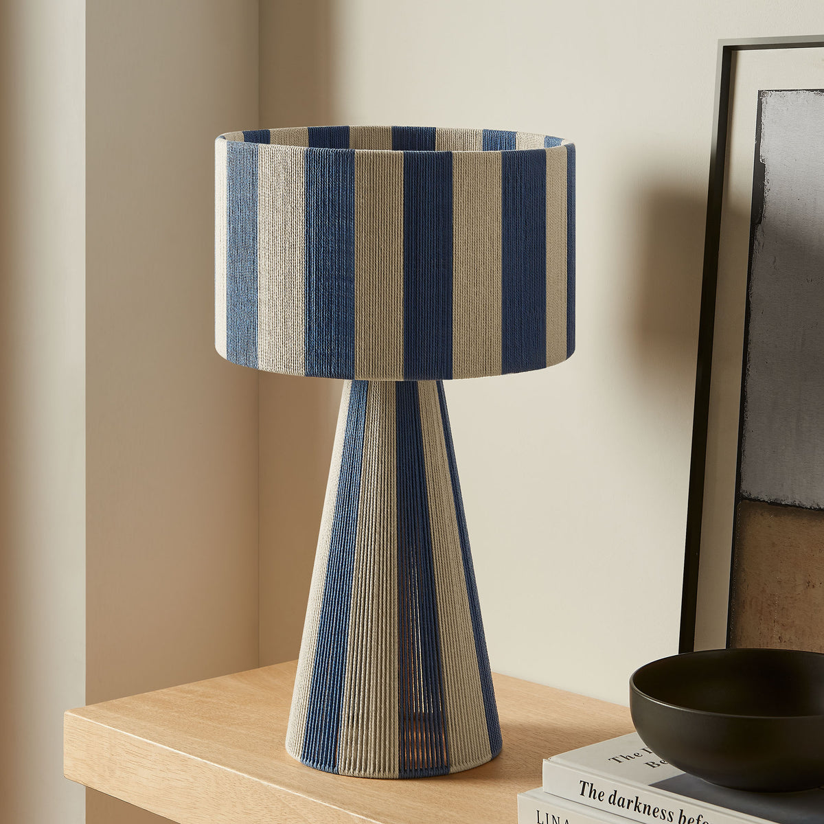 Renae Capri Blue Handwoven Cotton Thread Striped Table Lamp - Ornate Home